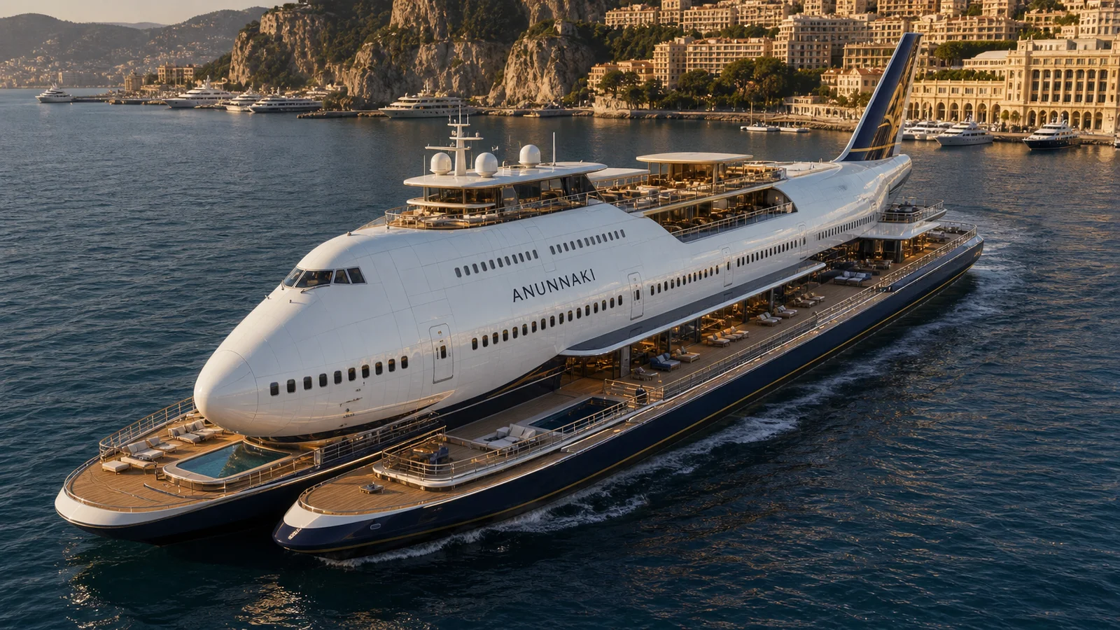 Concept visualization of a luxury yacht built around a 747 airframe